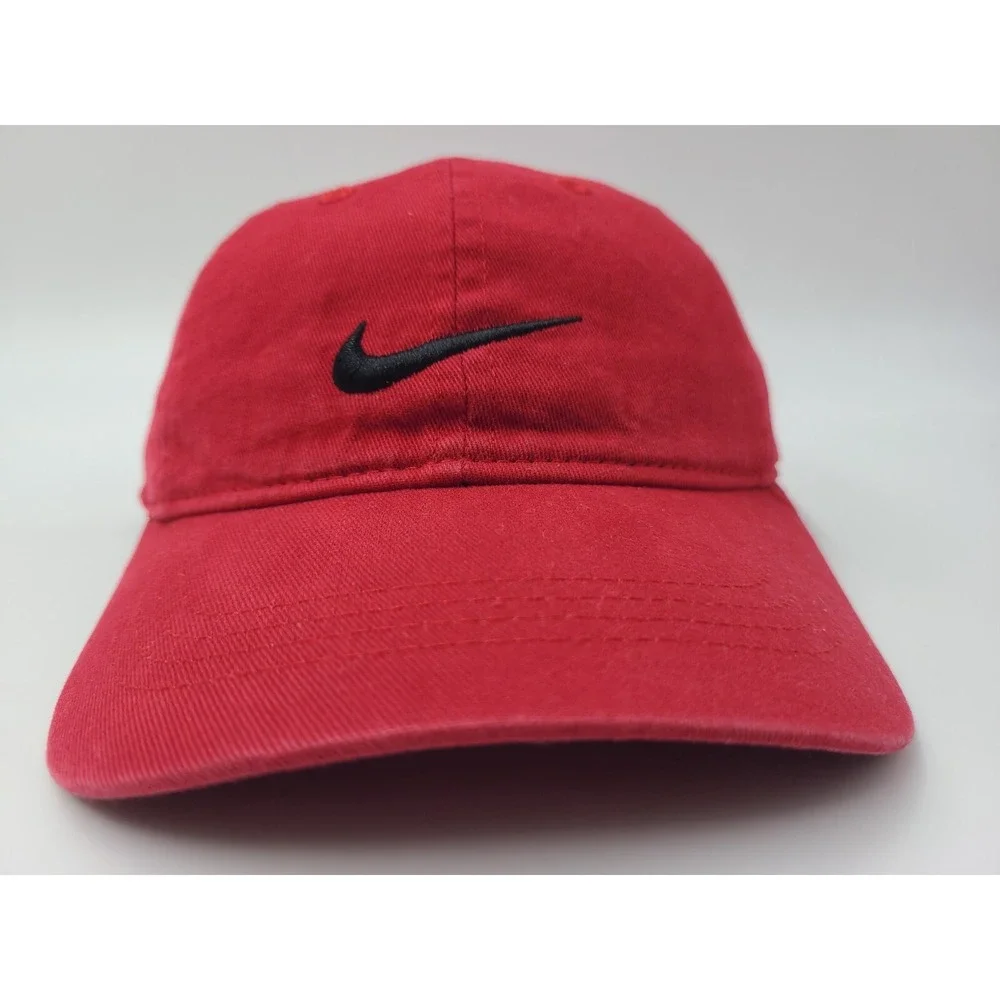 Child Nike Adjustable Hat Cap Swoosh Baseball Outdoors Boy‎ Girl Red Black Logo